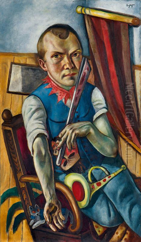 Selbstbildnis als Clown Oil Painting by Max Beckmann
