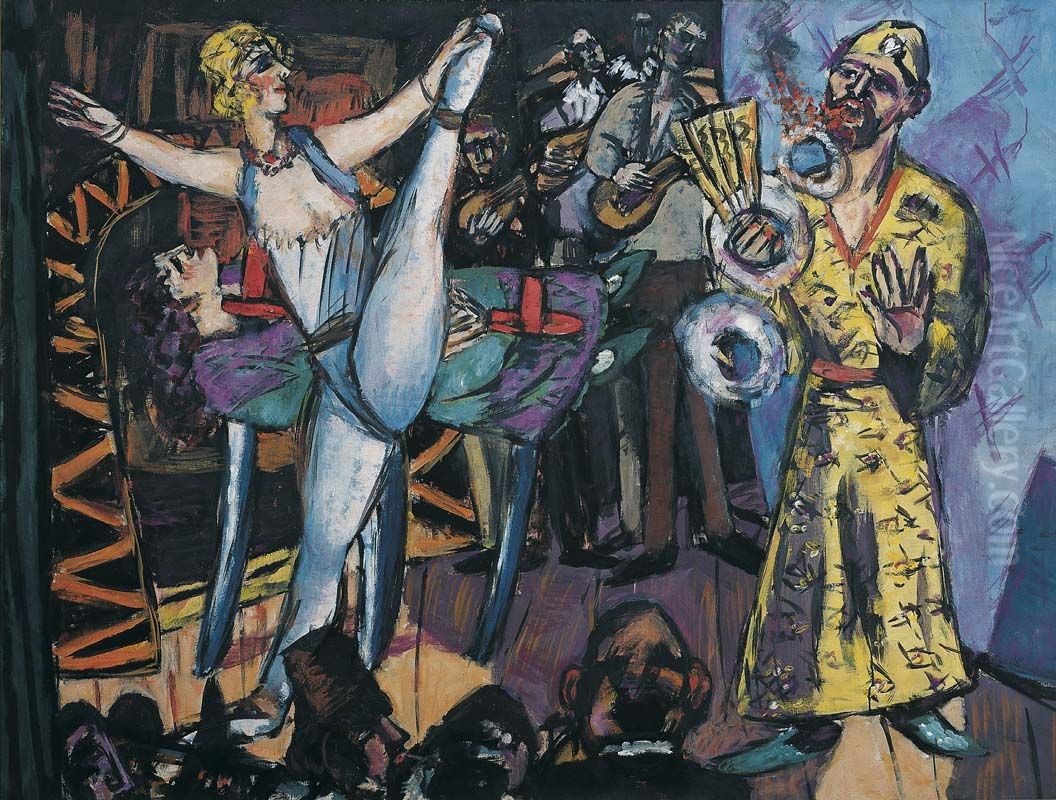 Grosses Variete mit Zauberer und Tanzerin Oil Painting by Max Beckmann