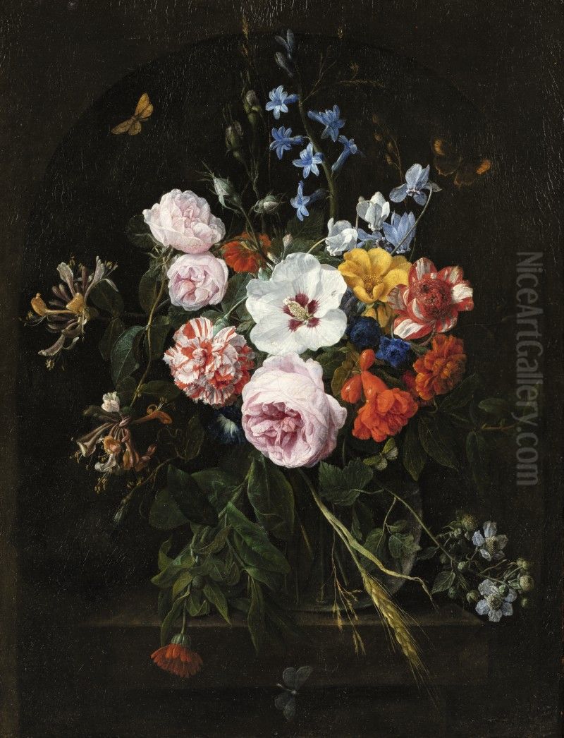NATURES MORTES AUX FLEURS DANS UN VASE EN CRISTAL Oil Painting by Nicolaes Van Verendael