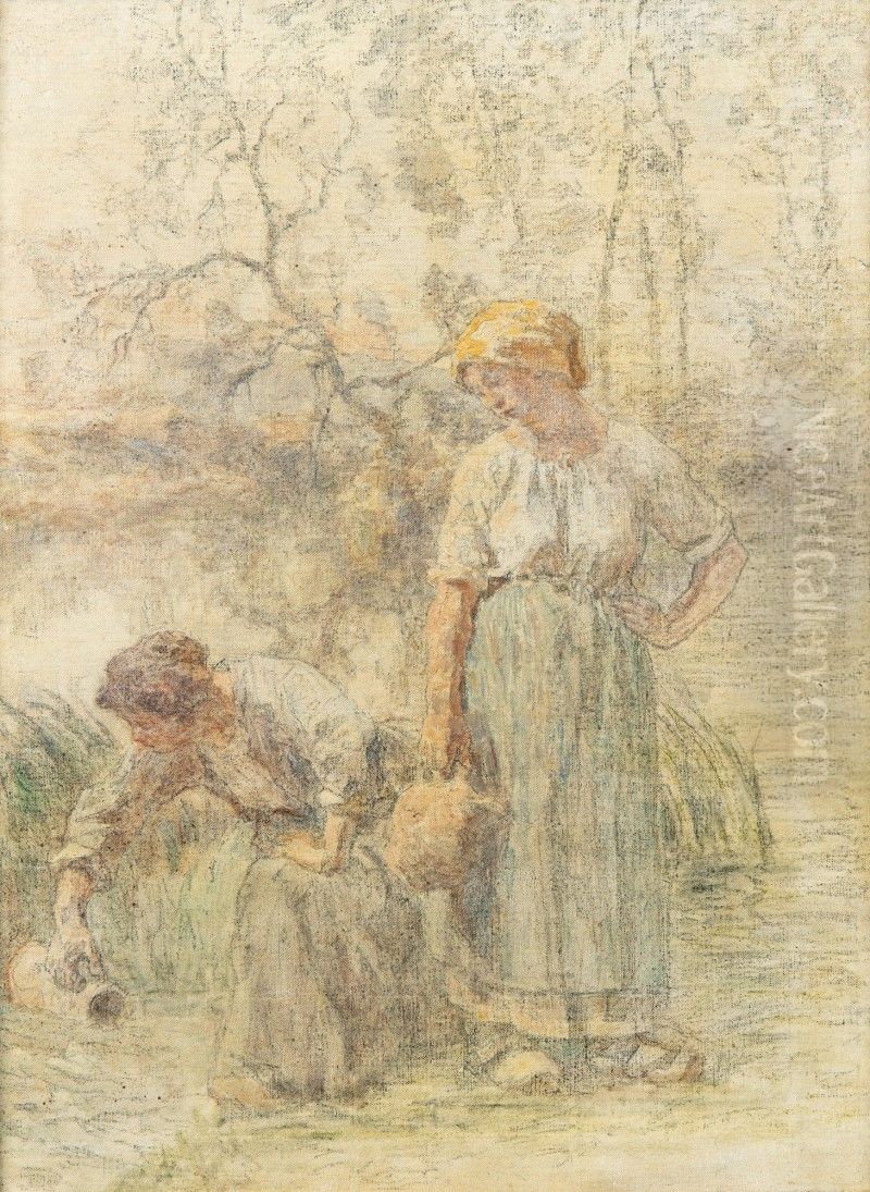 TWO PEASANT GIRLS Oil Painting by Leon Augustin Lhermitte