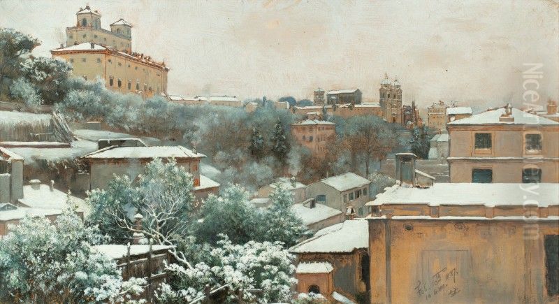 VIEW OF THE PINCIO IN ROME, WITH THE VILLA MEDICI AND THE TRINITA DEI MONTI Oil Painting by Charles Caryl Coleman