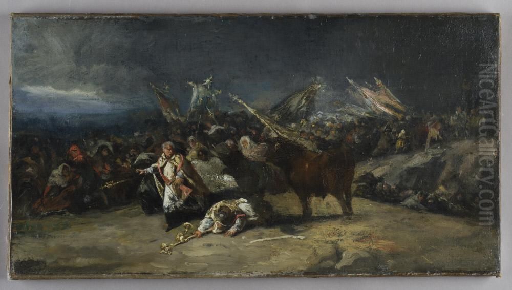 Procession Attacked by a Bull Oil Painting by Lucas Velazquez