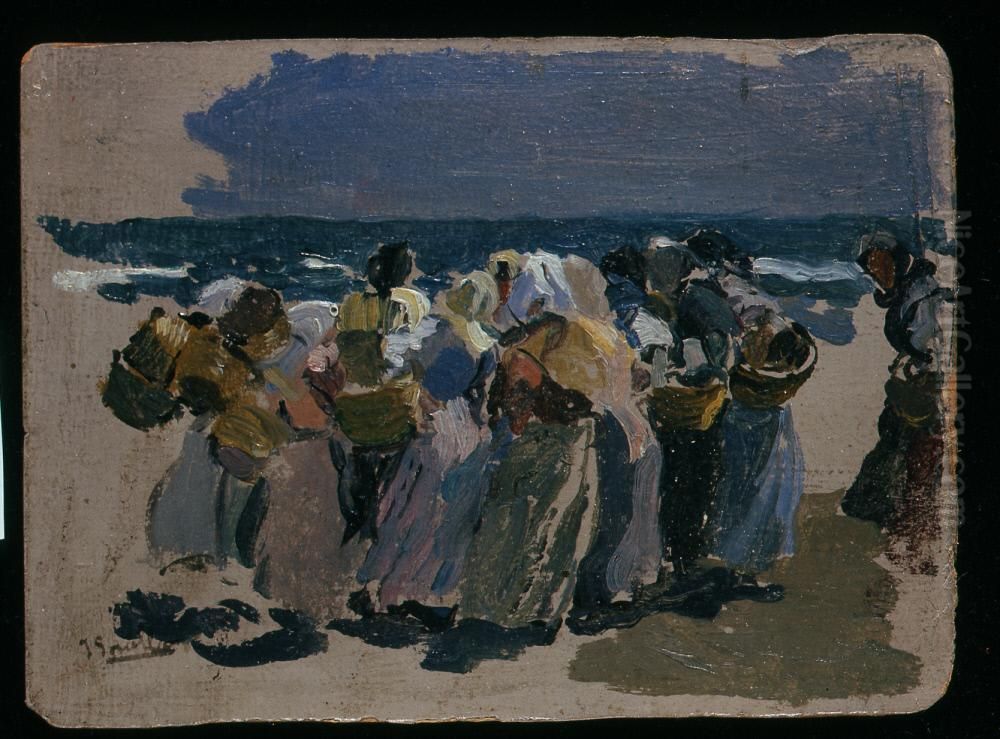 The Beach, Valencia (Fishwives) Oil Painting by Joaquin Sorolla