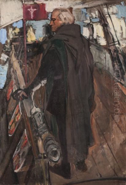 Columbus Leaving Palos (From Behind, with Falconet) Oil Painting by Joaquin Sorolla
