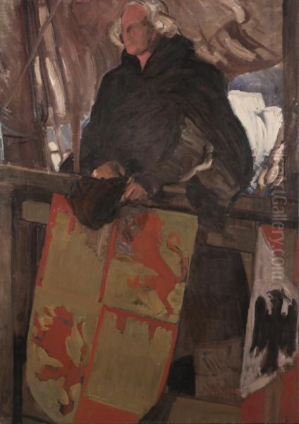 Columbus Leaving Palos (With Coat of Arms) Oil Painting by Joaquin Sorolla