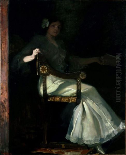 Senora de Sorolla in White Oil Painting by Joaquin Sorolla