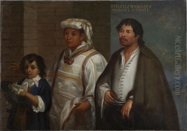 De Mestizo, y de India Produce Coyote (Castas) Oil Painting by Juan Rodriguez Juarez