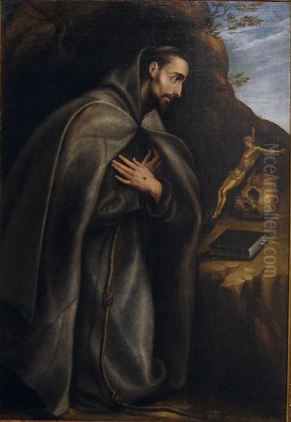 St. Francis kneeling in meditation Oil Painting by El Greco