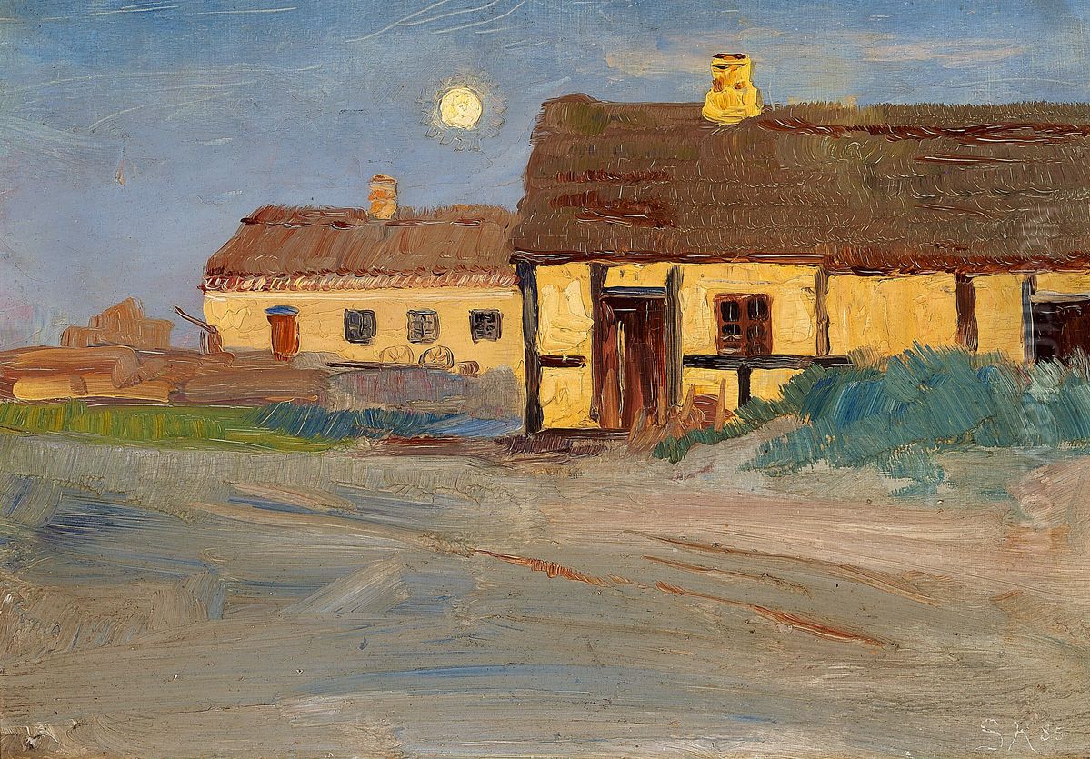 Christoffer's house in Skagen. Moonlight. Midsummer eve Oil Painting by Peder Severin Kroyer