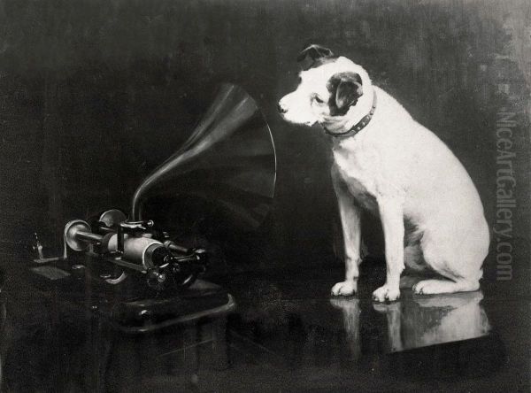 Dog looking at and listening to a phonograph Oil Painting by Francis Barraud
