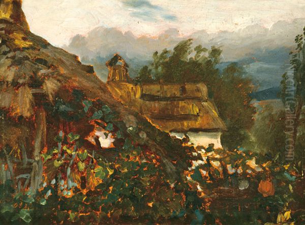 Houses at Szada Oil Painting by Bertalan Szekely