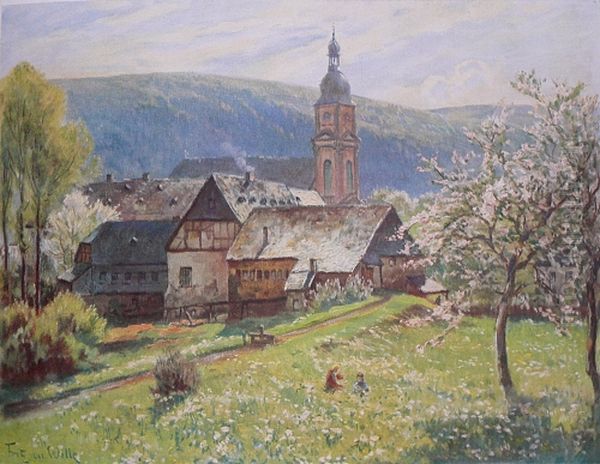 May's day at the old Springiersbach Abbey Oil Painting by Fritz Von Wille May's day at the old Springiersbach Abbey Oil Painting by Fritz Von Wille