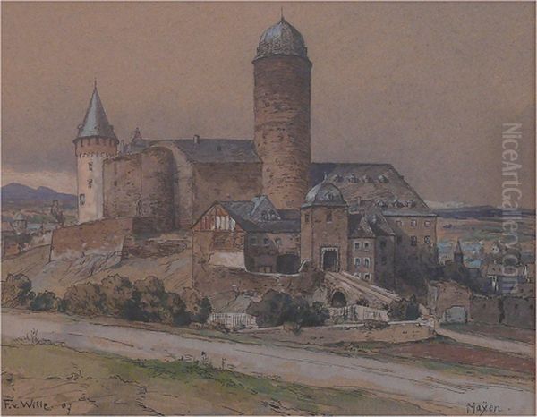 The Castle Genoveva in Mayen, Germany Oil Painting by Fritz Von Wille