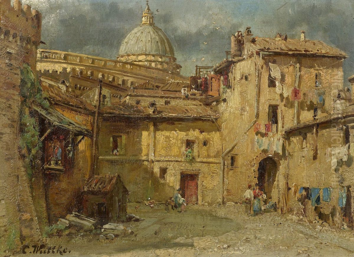 in the Street of Rome Oil Painting by Carl Wuttke