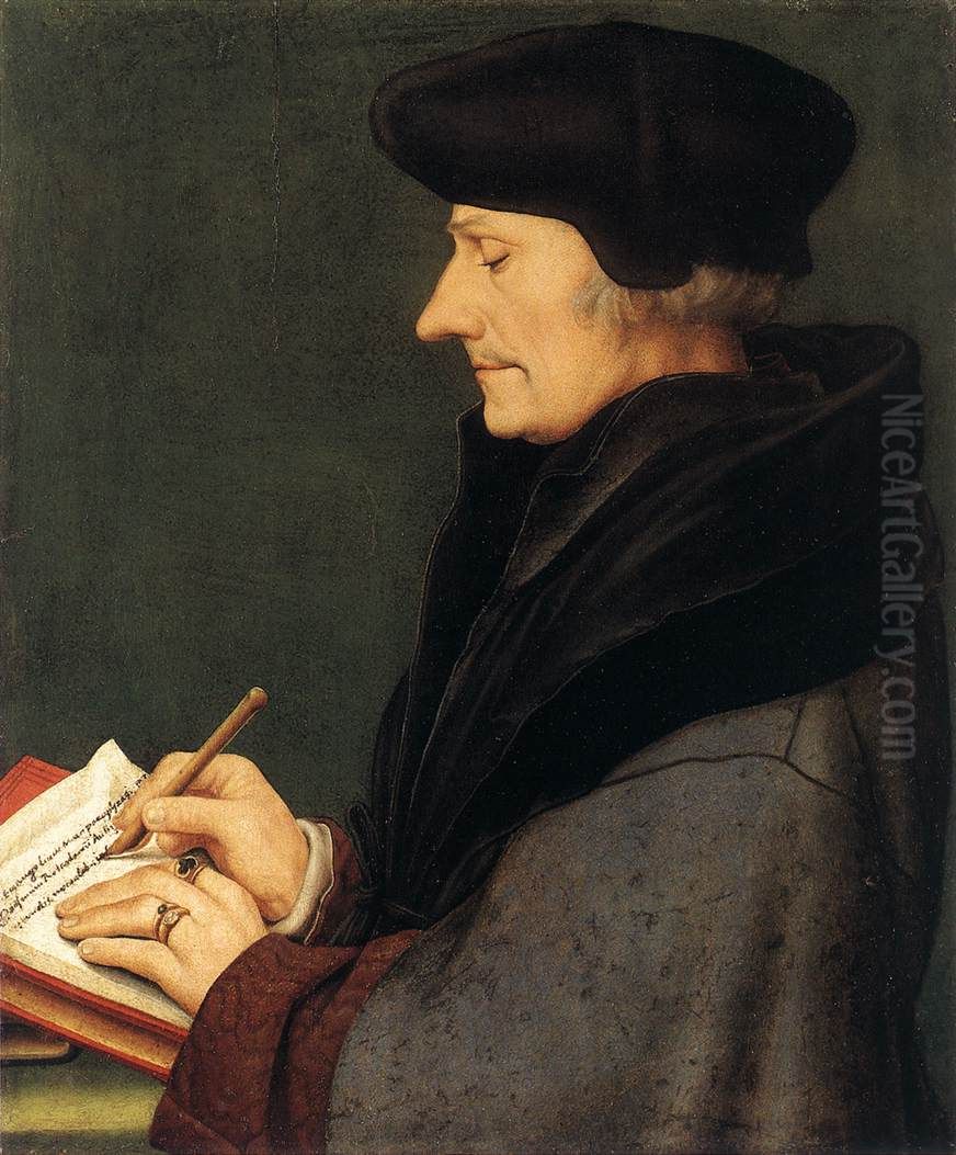 Portrait of Erasmus of Rotterdam writing Oil Painting by Hans Holbein the Younger