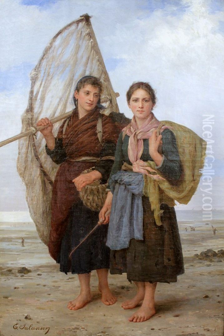 At low tide Oil Painting by Eugenie Marie Salanson