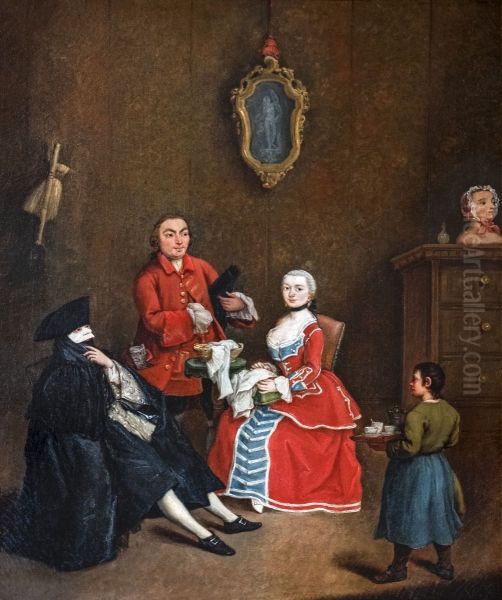 The visit in bauta Oil Painting by Pietro Longhi