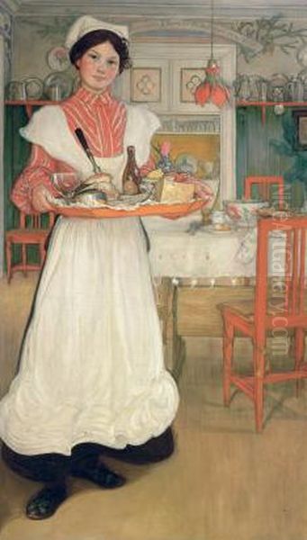 Martina med frukostbrickan Oil Painting by Carl Larsson