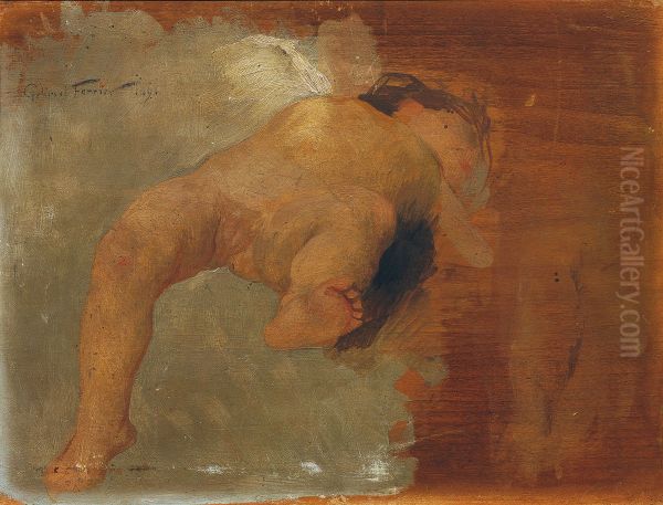 Liegender Putto Oil Painting by Gabriel Ferrier