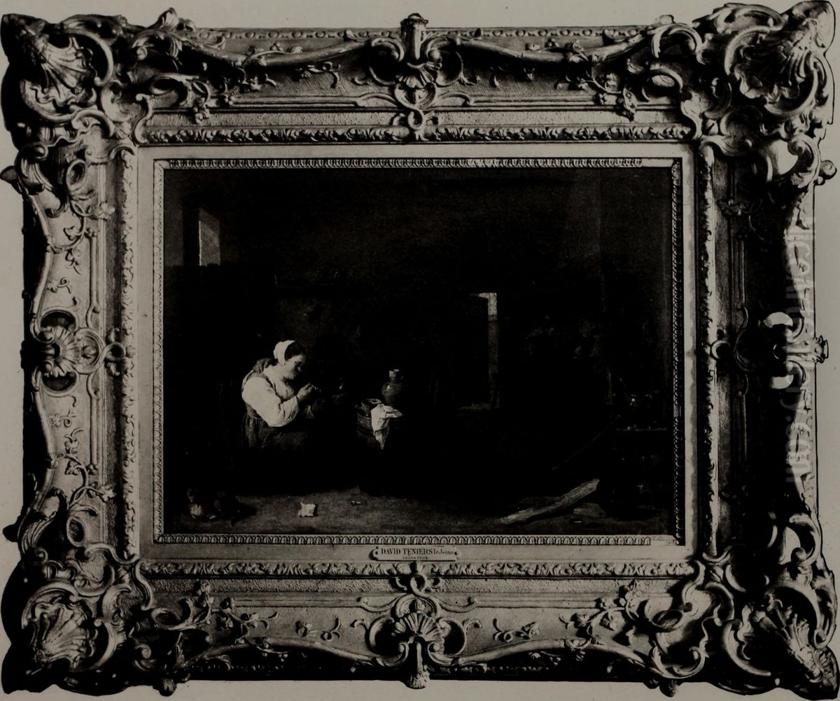 Woman smoking in an Inn Oil Painting by David Teniers the Younger