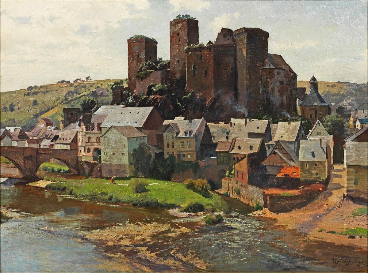 View of Runkel on the Lahn Oil Painting by Joseph Rummelspacher