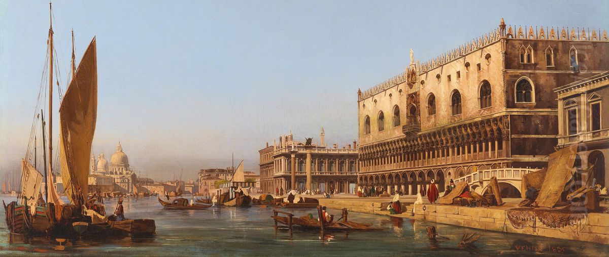 Venice, the Doge's Palace and the Molo Oil Painting by Ippolito Caffi