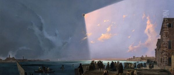 Eclips of the Sun in Venice in July 8, 1842 Oil Painting by Ippolito Caffi