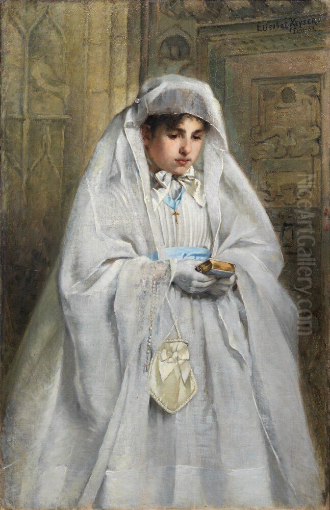 A Confirmand in Normandy Oil Painting by Elisabeth Keyser