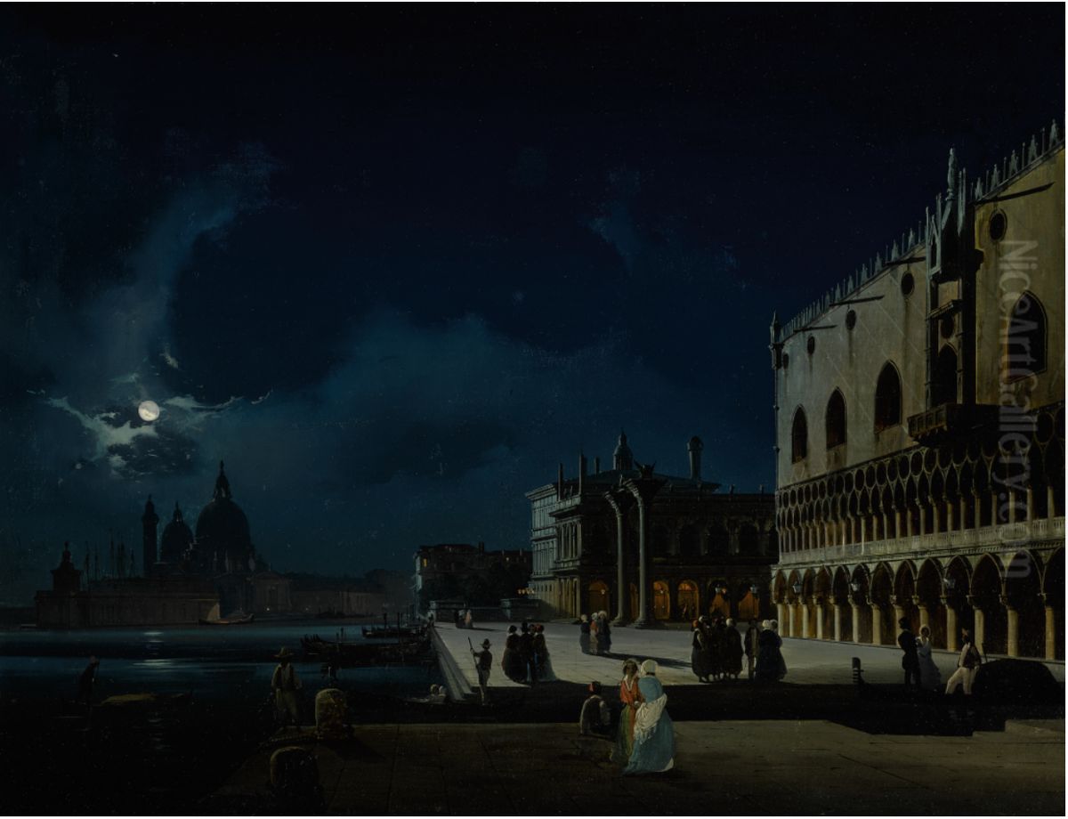 Venice, View of the Molo looking West towards La Salute Oil Painting by Ippolito Caffi Venice, View of the Molo looking West towards La Salute Oil Painting by Ippolito Caffi