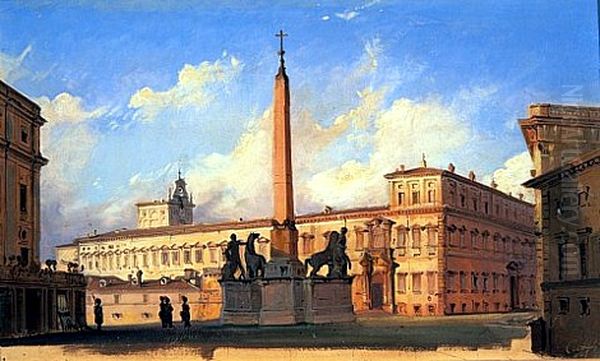The Piazza di Monte Cavallo Oil Painting by Ippolito Caffi