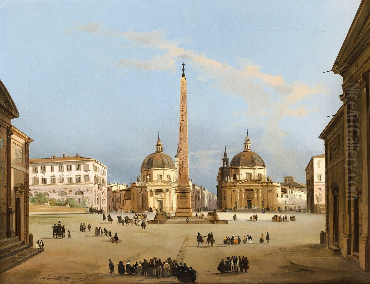 Piazza del Popolo Oil Painting by Ippolito Caffi