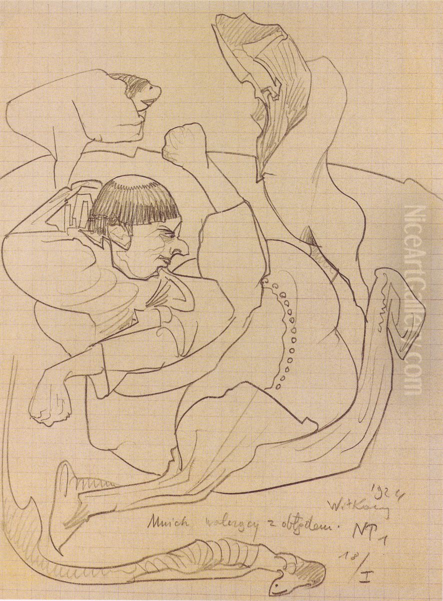 Monk fighting insanity Oil Painting by Stanislaw Ignacy Witkiewicz (Witkacy)