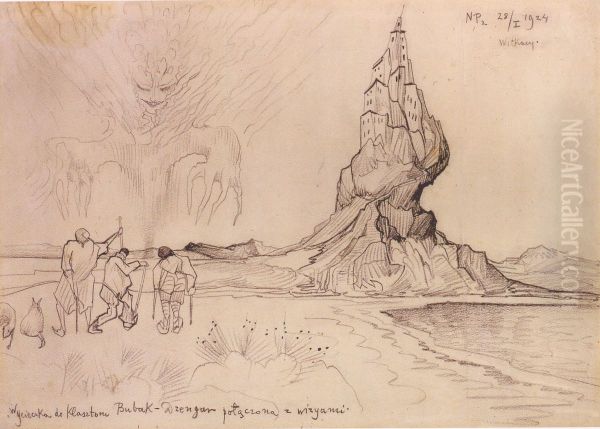 Wycieczka do klasztoru... Oil Painting by Stanislaw Ignacy Witkiewicz