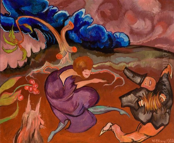 Kompozycja z tancerka Oil Painting by Stanislaw Ignacy Witkiewicz