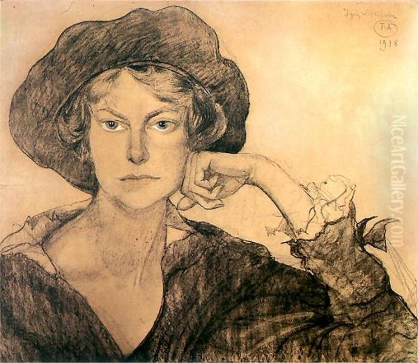 Portrait of Irena Szarot Oil Painting by Stanislaw Ignacy Witkiewicz