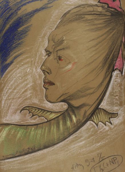 Michal Choromanski on a long neck Oil Painting by Stanislaw Ignacy Witkiewicz