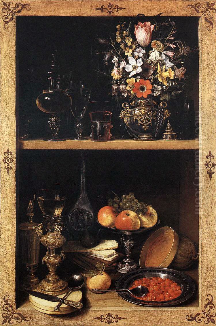 Cupboard with fruit and flowers Oil Painting by Georg Flegel