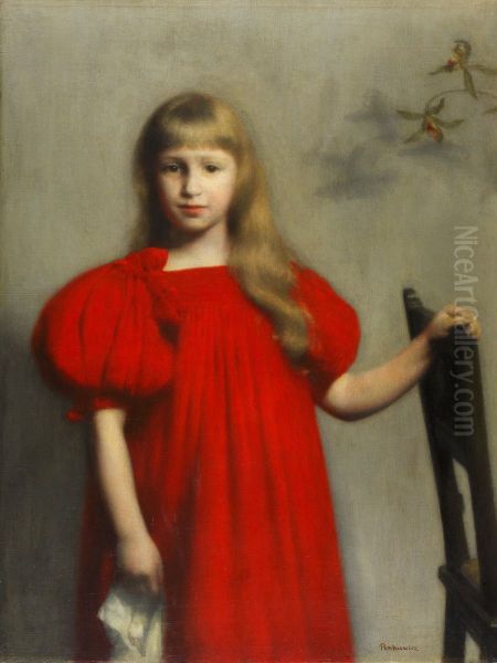 Portrait of a girl in a red dress (Jozefa Oderfeldowna). Oil Painting by Jozef Pankiewicz
