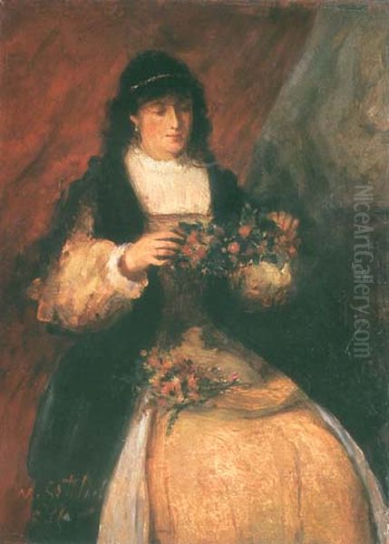 Girl with Flowers Oil Painting by Maurycy Gottlieb