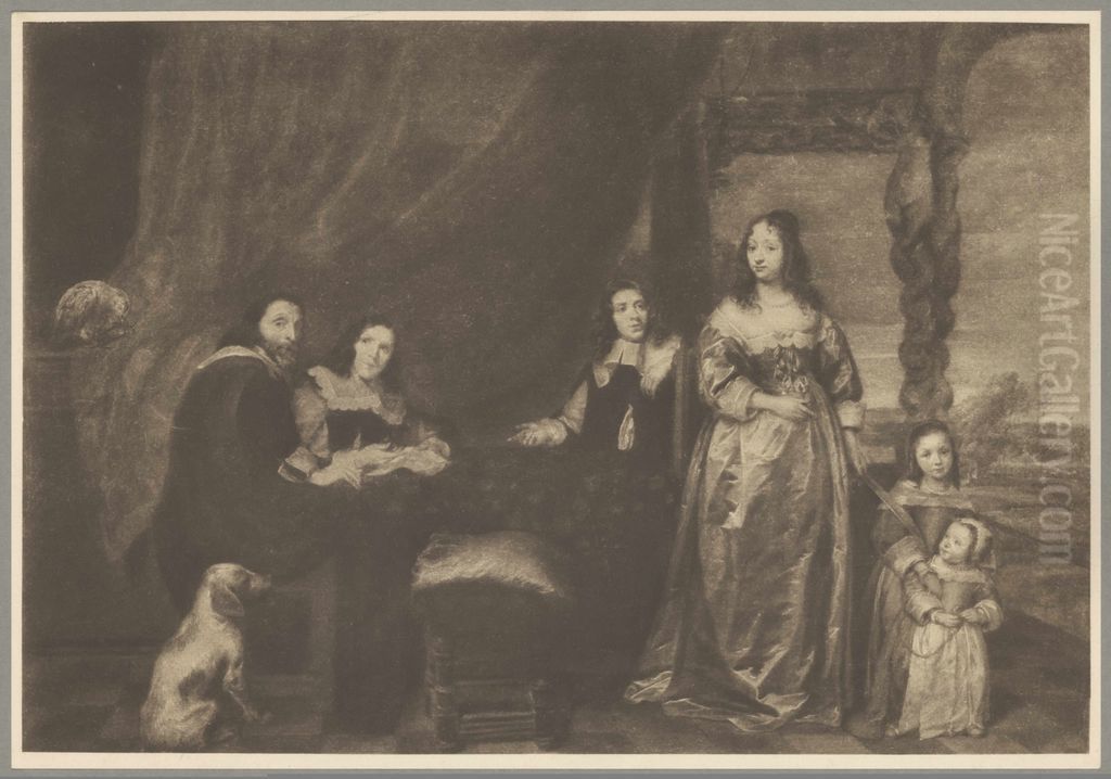 Portrait of an unknown family on a terrace Oil Painting by Gonzales Coques