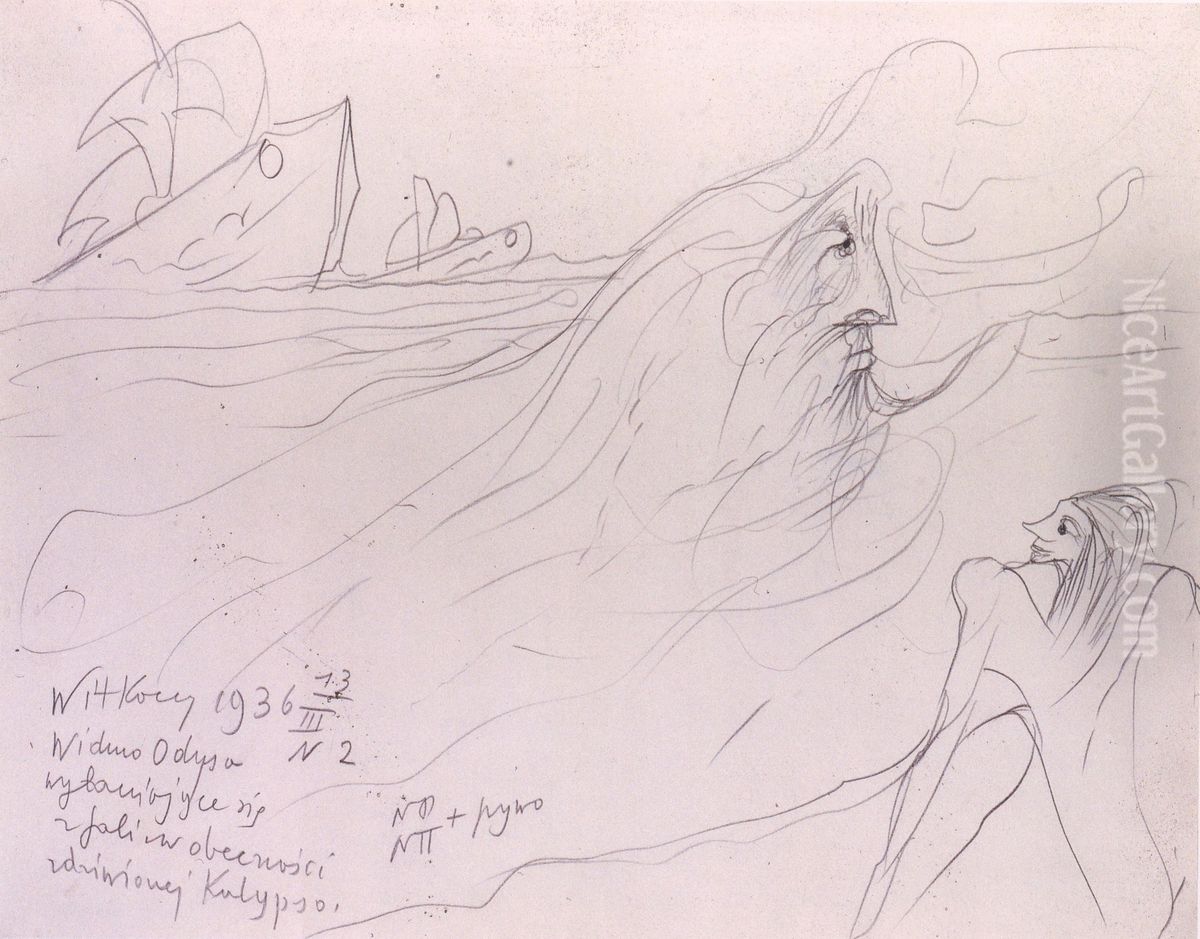 The Specter of Odysseus ... Oil Painting by Stanislaw Ignacy Witkiewicz (Witkacy)