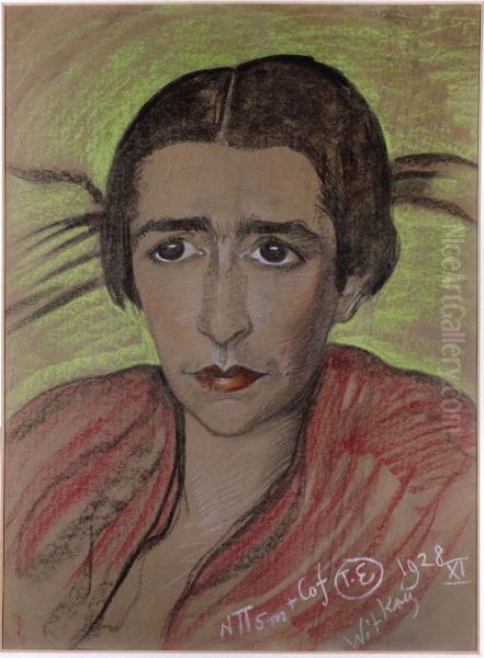 Portrait of Irena Krzywicka Oil Painting by Stanislaw Ignacy Witkiewicz