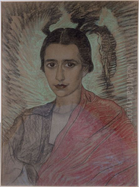 Portrait of Irena Krzywicka Oil Painting by Stanislaw Ignacy Witkiewicz