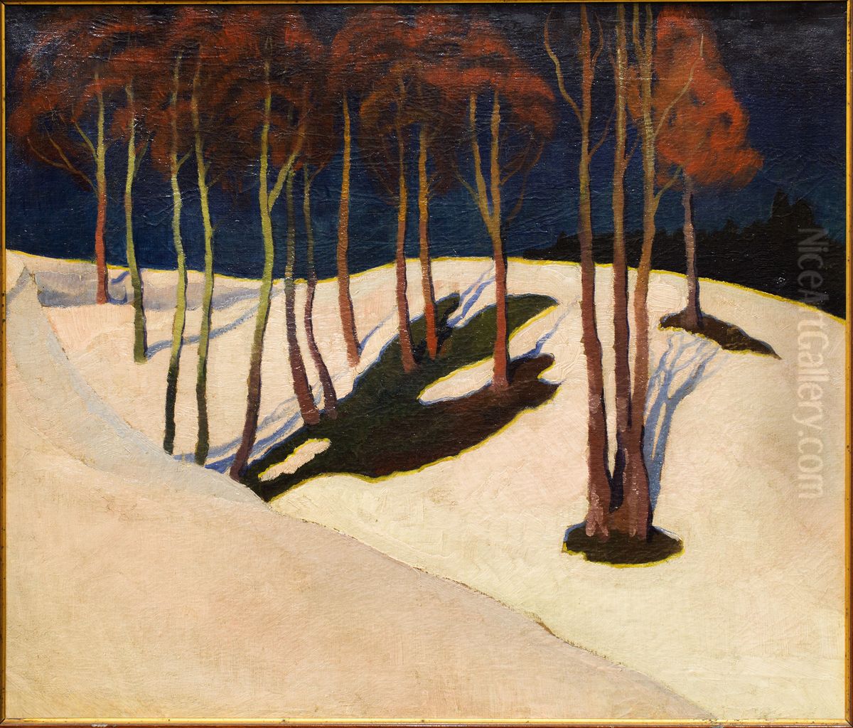 Pejzaz z czerwonymi drzewami Oil Painting by Stanislaw Ignacy Witkiewicz (Witkacy)