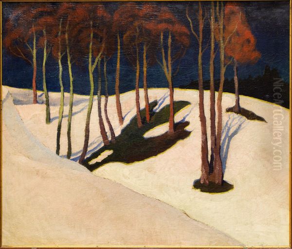 Landscape with red trees Oil Painting by Stanislaw Ignacy Witkiewicz