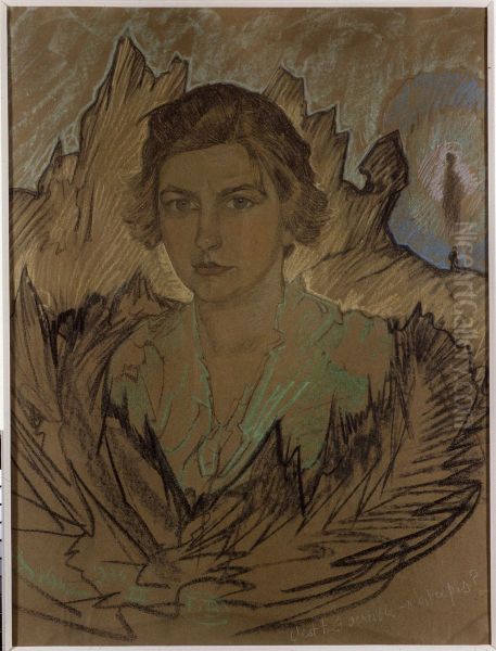 Portrait of Irena Domaniewska Oil Painting by Stanislaw Ignacy Witkiewicz