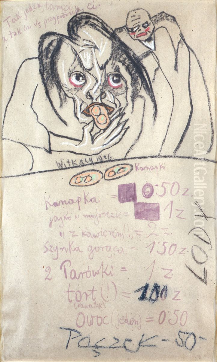 Tak jedza tamci, a tak im sie przypatruja ci Oil Painting by Stanislaw Ignacy Witkiewicz (Witkacy)