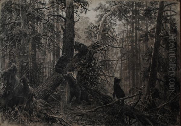 <<Utro v sosnovom lesu>> Oil Painting by Ivan Shishkin