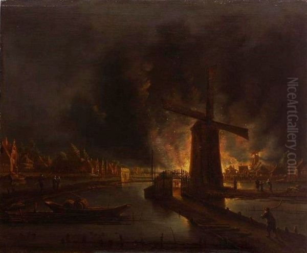 Nachtlicher Brand Oil Painting by Anthonie Van Borssom