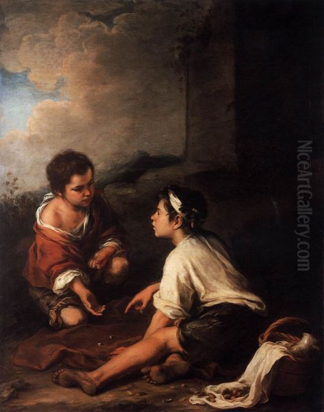 Two boys playing dice Oil Painting by Bartolome Esteban Murillo